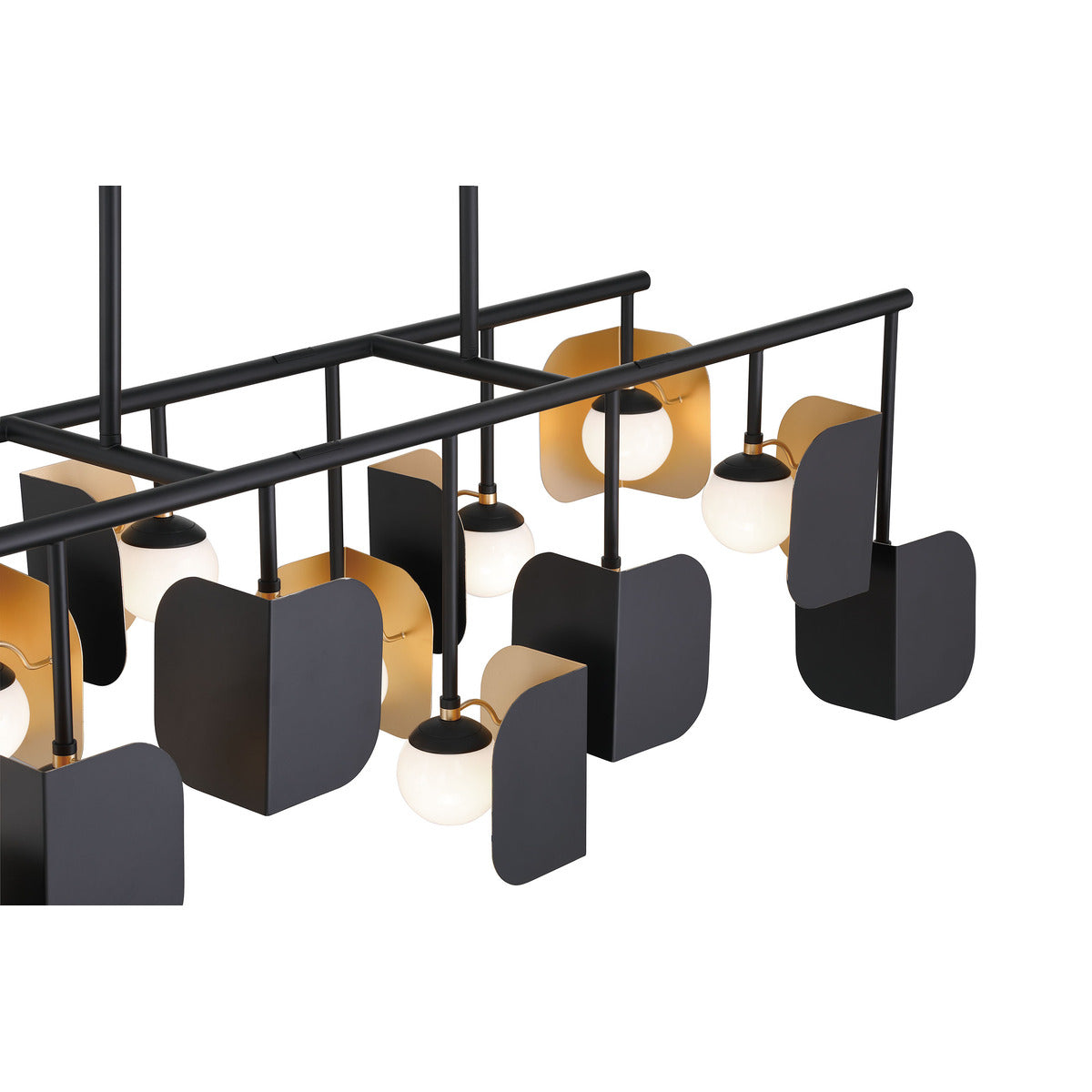 Eurofase Lighting Cornice 60" 14-Light Integrated LED Glass Shade Gold and Black Steel Chandelier