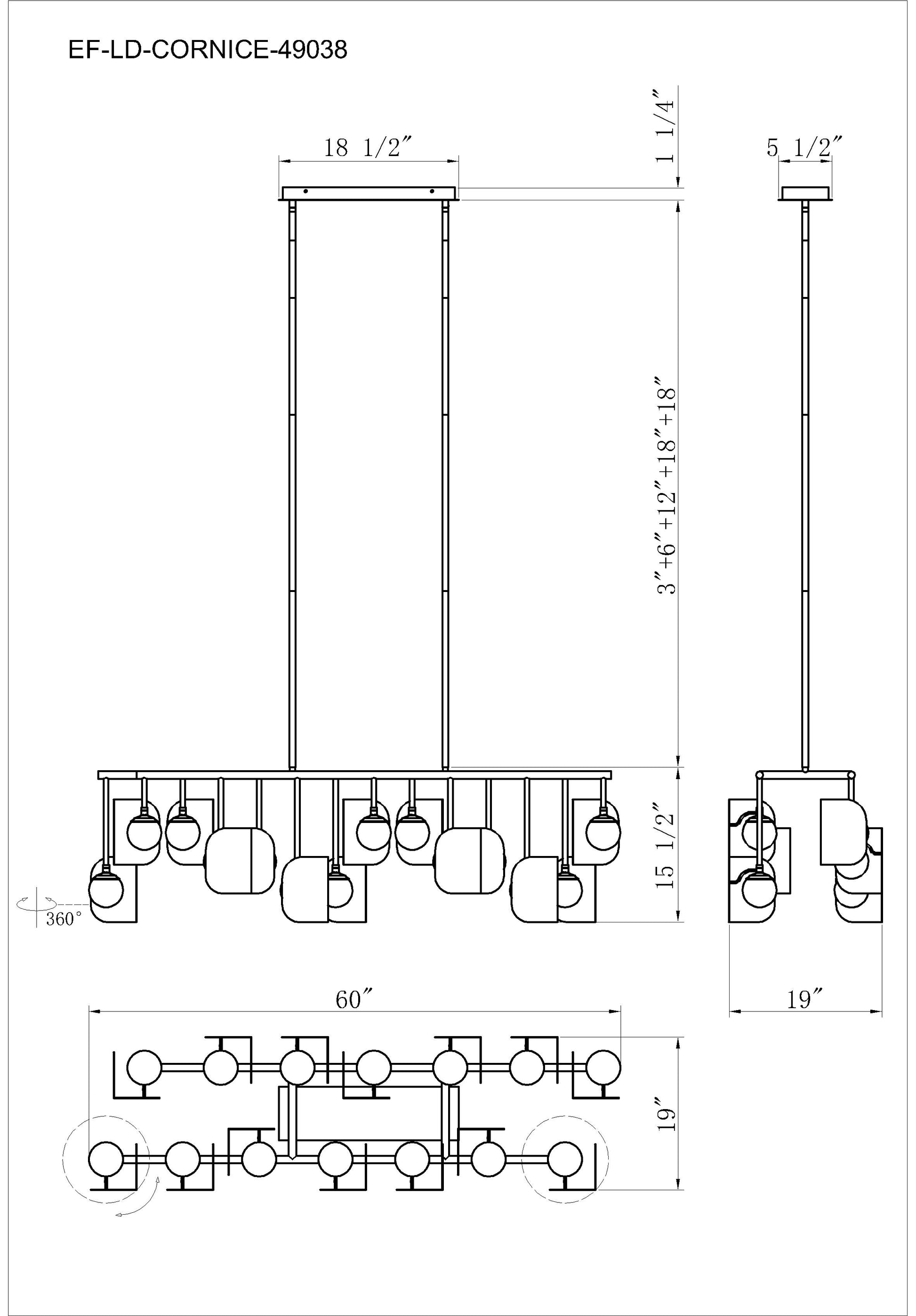Eurofase Lighting Cornice 60" 14-Light Integrated LED Glass Shade Gold and Black Steel Chandelier