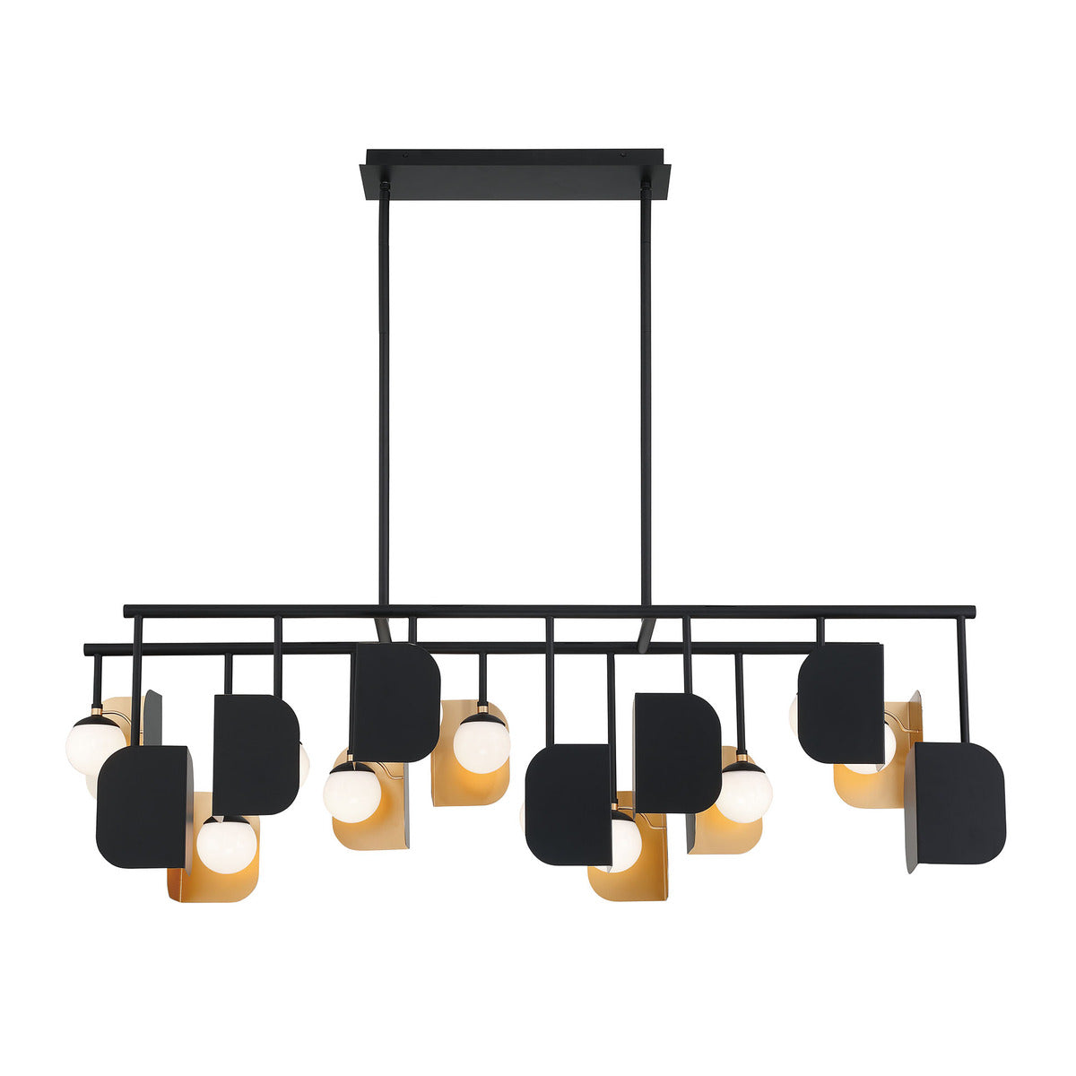 Eurofase Lighting Cornice 60" 14-Light Integrated LED Glass Shade Gold and Black Steel Chandelier
