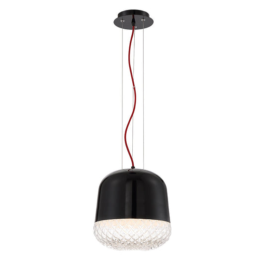 Eurofase Lighting Corson 10" Small Dimmable Incandescent Black Metal Pendant Light With Clear Cast Weave Glass Shade