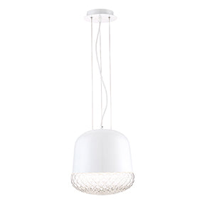 Eurofase Lighting Corson 10" Small Dimmable Incandescent White Metal Pendant Light With Clear Cast Weave Glass Shade