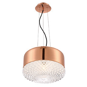 Eurofase Lighting Corson 14" Large Dimmable Incandescent Rose Gold Metal Pendant Light With Clear Cast Weave Glass Shade