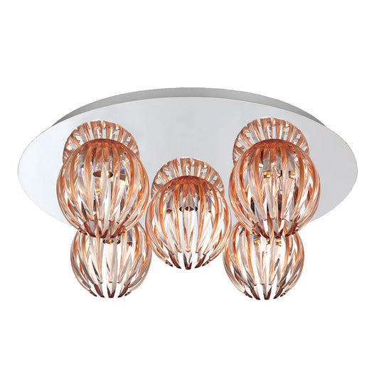 Eurofase Lighting Cosmo 18" 5-light Round Dimmable Halogen Bulb Chrome Flush Mount With Amber Plexiglass Shades