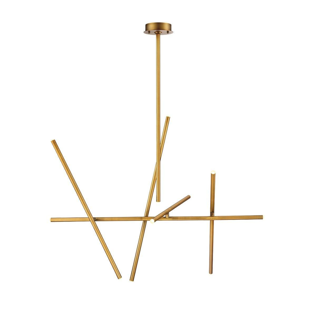 Eurofase Lighting Crossroads 47" 10-Light Dimmable Integrated LED Metal Antique Brass Chandelier With Frosted Acrylic Shades