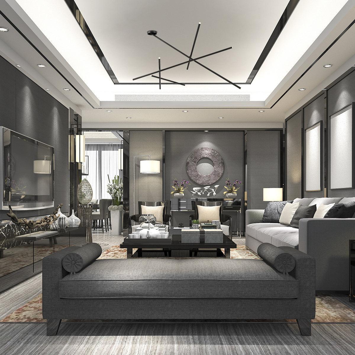 Eurofase Lighting Crossroads 57" 9-Light Dimmable Integrated LED Black Flush Mount With Frosted Acrylic Shades