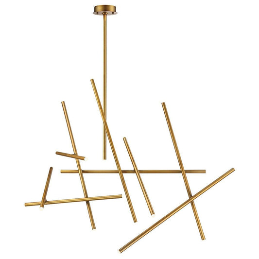 Eurofase Lighting Crossroads 59" 18-Light Dimmable Integrated LED Metal Antique Brass Chandelier With Frosted Acrylic Shades