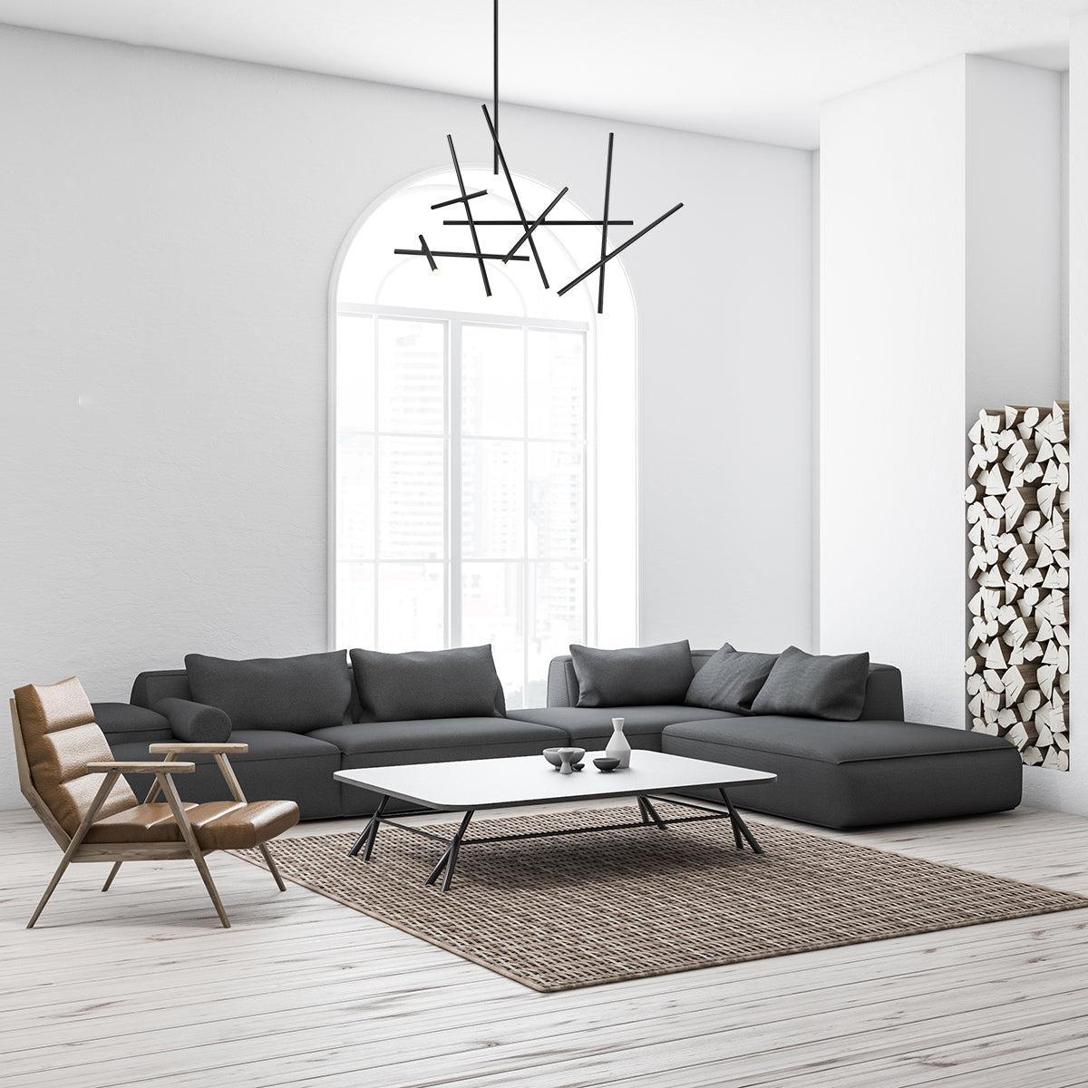 Eurofase Lighting Crossroads 59" 18-Light Dimmable Integrated LED Metal Black Chandelier With Frosted Acrylic Shades