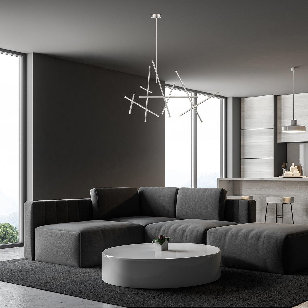 Eurofase Lighting Crossroads 59" 18-Light Dimmable Integrated LED Metal Satin Nickel Chandelier With Frosted Acrylic Shades