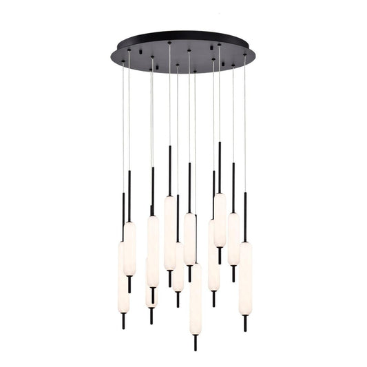 Eurofase Lighting Cumberland 22" 12-Light Dimmable Integrated LED Black Round Chandelier With Opal Glass Shades