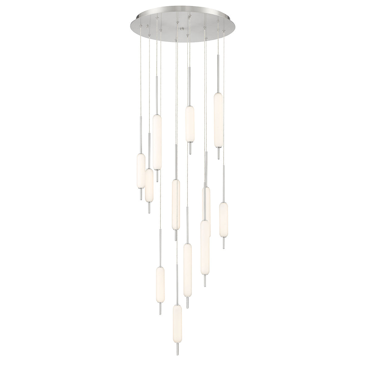 Eurofase Lighting Cumberland 22" 12-Light Dimmable Integrated LED Satin Nickel Round Chandelier With Opal Glass Shades