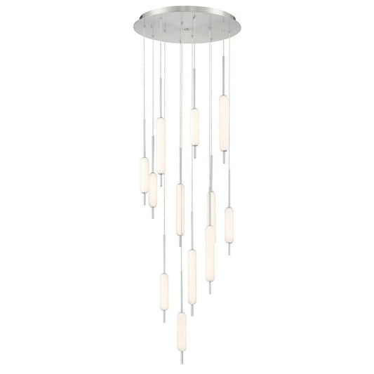 Eurofase Lighting Cumberland 22" 12-Light Dimmable Integrated LED Satin Nickel Round Chandelier With Opal Glass Shades