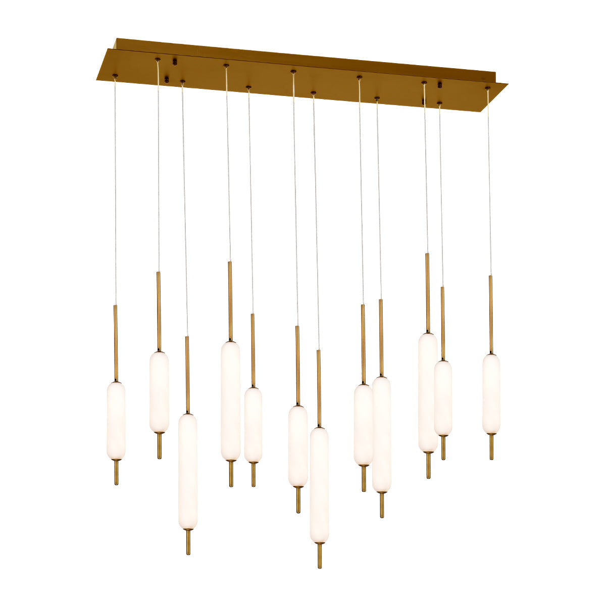 Eurofase Lighting Cumberland 40" 12-Light Dimmable Integrated LED Antique Brass Linear Chandelier With Opal Glass Shades