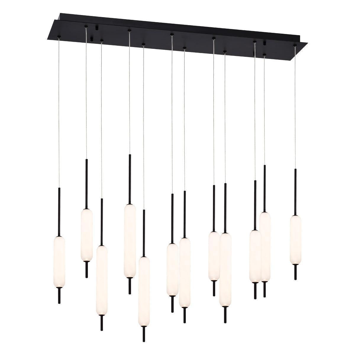Eurofase Lighting Cumberland 40" 12-Light Dimmable Integrated LED Black Linear Chandelier With Opal Glass Shades