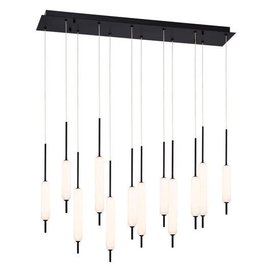 Eurofase Lighting Cumberland 40" 12-Light Dimmable Integrated LED Black Linear Chandelier With Opal Glass Shades