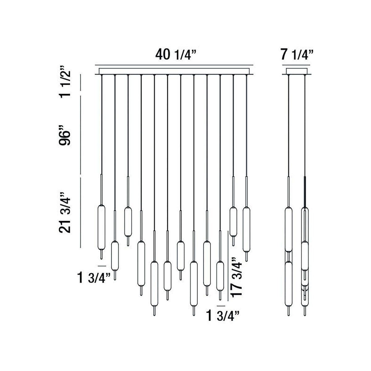 Eurofase Lighting Cumberland 40" 12-Light Dimmable Integrated LED Mixed Colored Linear Chandelier With Opal Glass Shades