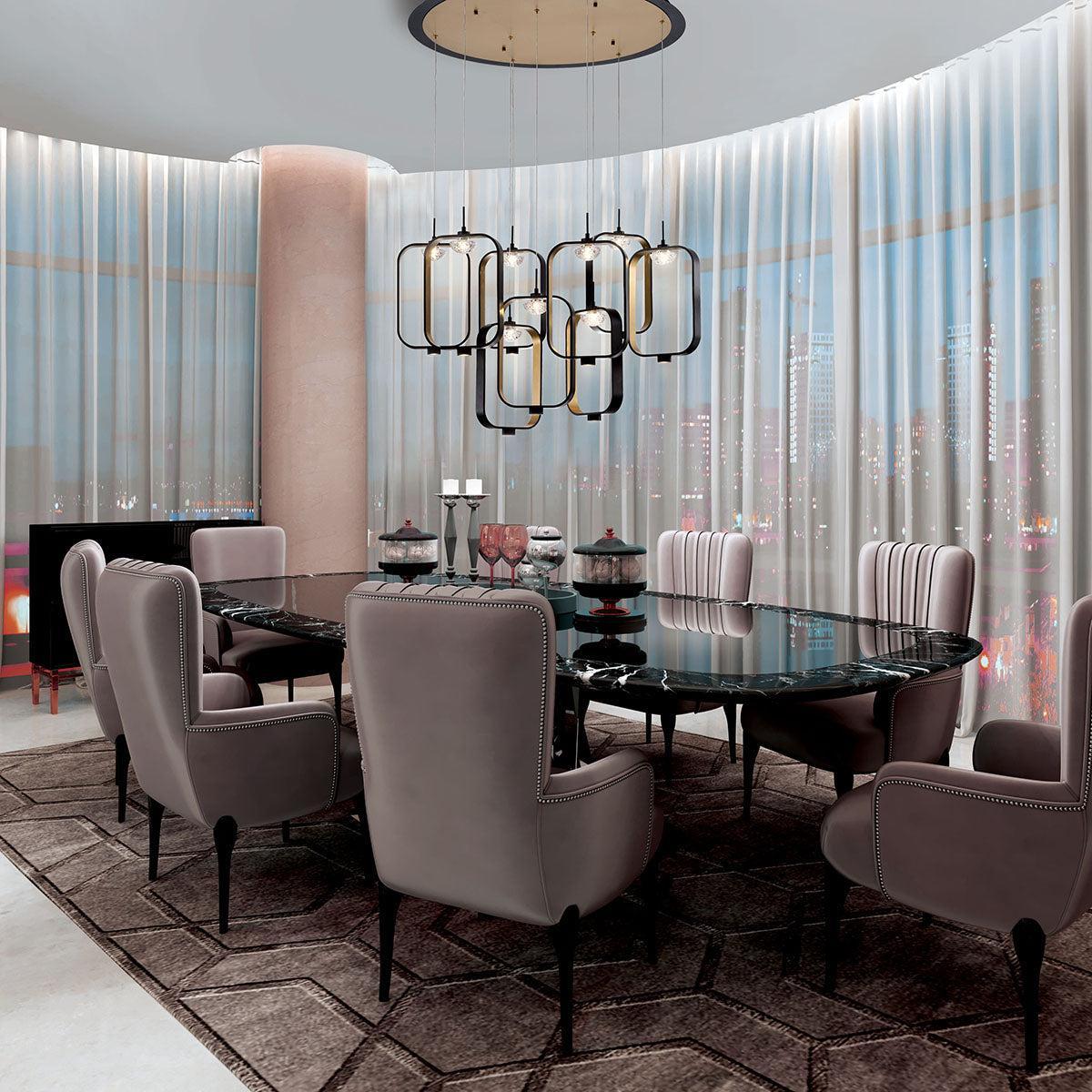 Eurofase Lighting Dagmar 33" 9-Light Dimmable Integrated LED Black Round Chandelier With Dome Glass Shades