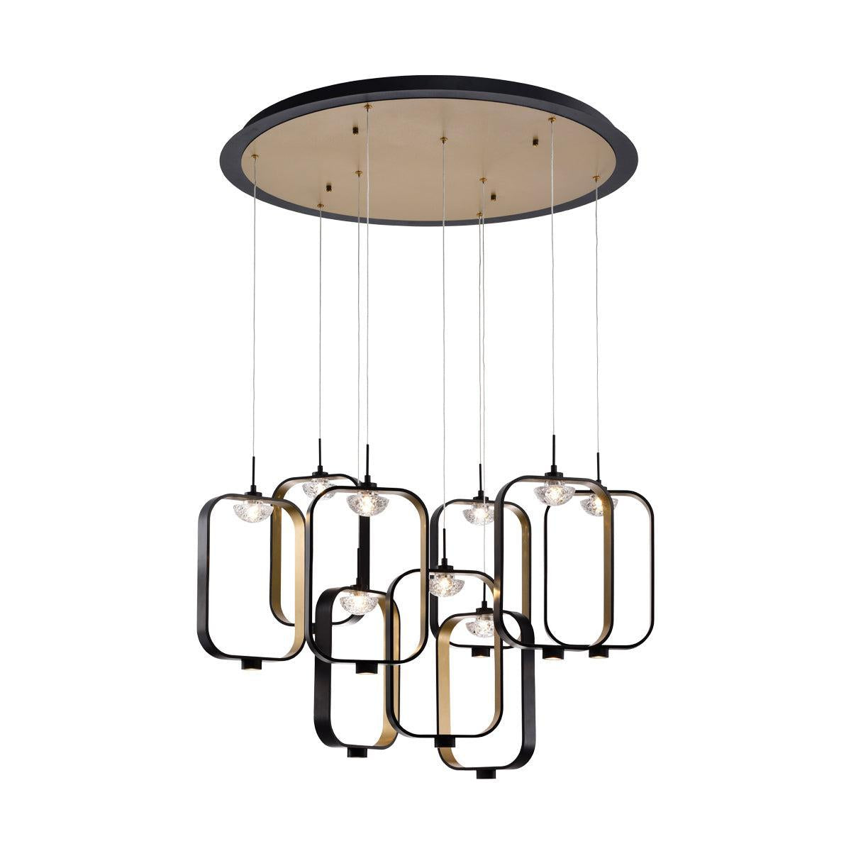 Eurofase Lighting Dagmar 33" 9-Light Dimmable Integrated LED Black Round Chandelier With Dome Glass Shades