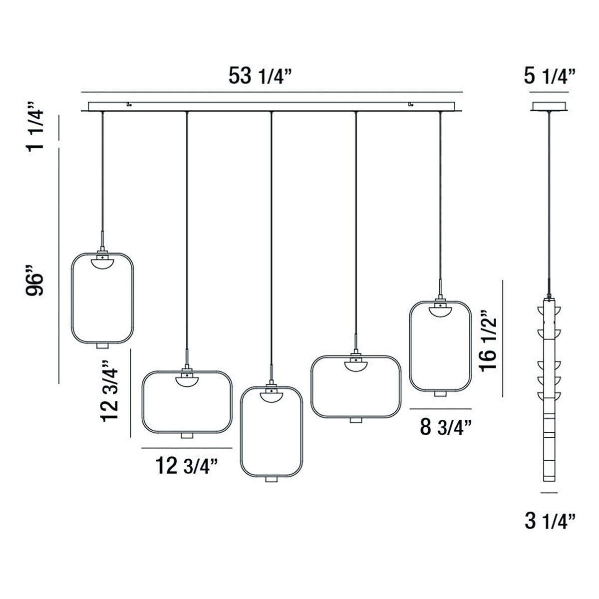 Eurofase Lighting Dagmar 53" 5-Light Dimmable Integrated LED Black Linear Chandelier With Dome Glass Shades