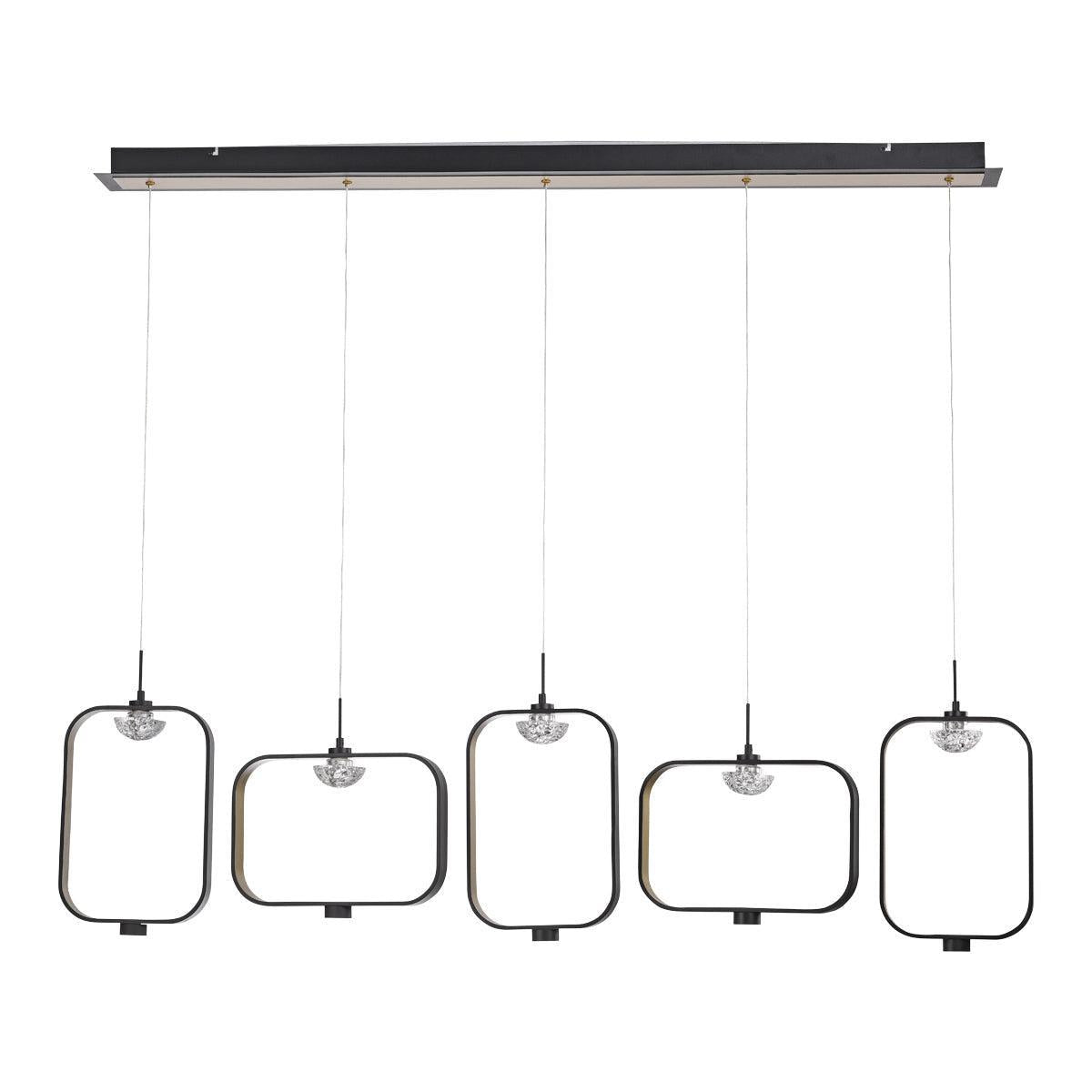 Eurofase Lighting Dagmar 53" 5-Light Dimmable Integrated LED Black Linear Chandelier With Dome Glass Shades