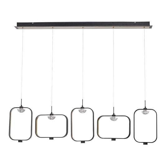 Eurofase Lighting Dagmar 53" 5-Light Dimmable Integrated LED Black Linear Chandelier With Dome Glass Shades