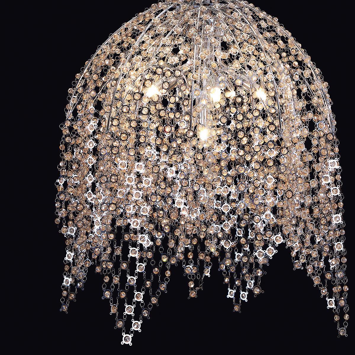 Eurofase Lighting Danza 20" 6-light Round Dimmable Halogen Bulb Chrome Chandelier With Cognac Crystal Shades