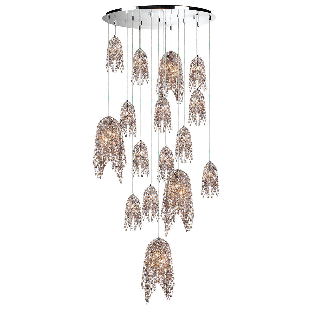 Eurofase Lighting Danza 38" 20-light Round Dimmable Halogen Bulb Chrome Chandelier With Cognac Crystal Shades