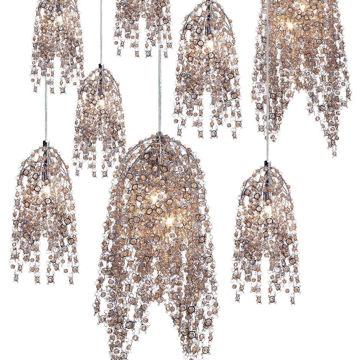 Eurofase Lighting Danza 42" 10-light Oval Dimmable Halogen Bulb Chrome Chandelier With Cognac Crystal Shades