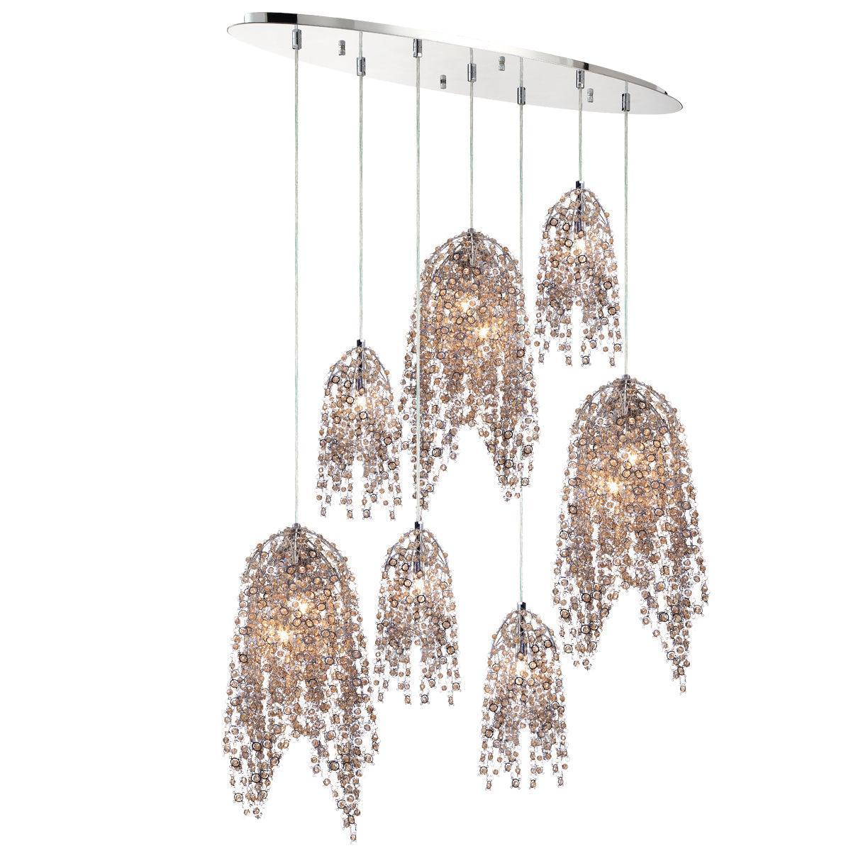 Eurofase Lighting Danza 42" 10-light Oval Dimmable Halogen Bulb Chrome Chandelier With Cognac Crystal Shades