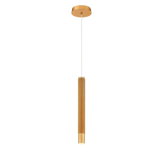 Eurofase Lighting Davenport 2" Integrated LED Gold Pendant Light With Long Textured Aluminum Shade