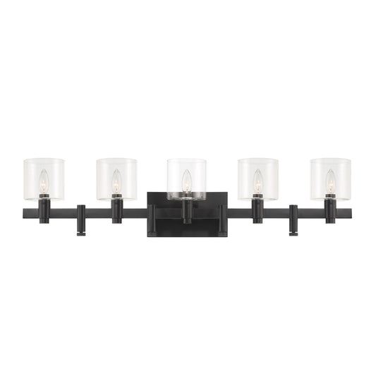 Eurofase Lighting Decato 38" 5-Light Matte Black Bath Bar With Clear Glass Shades