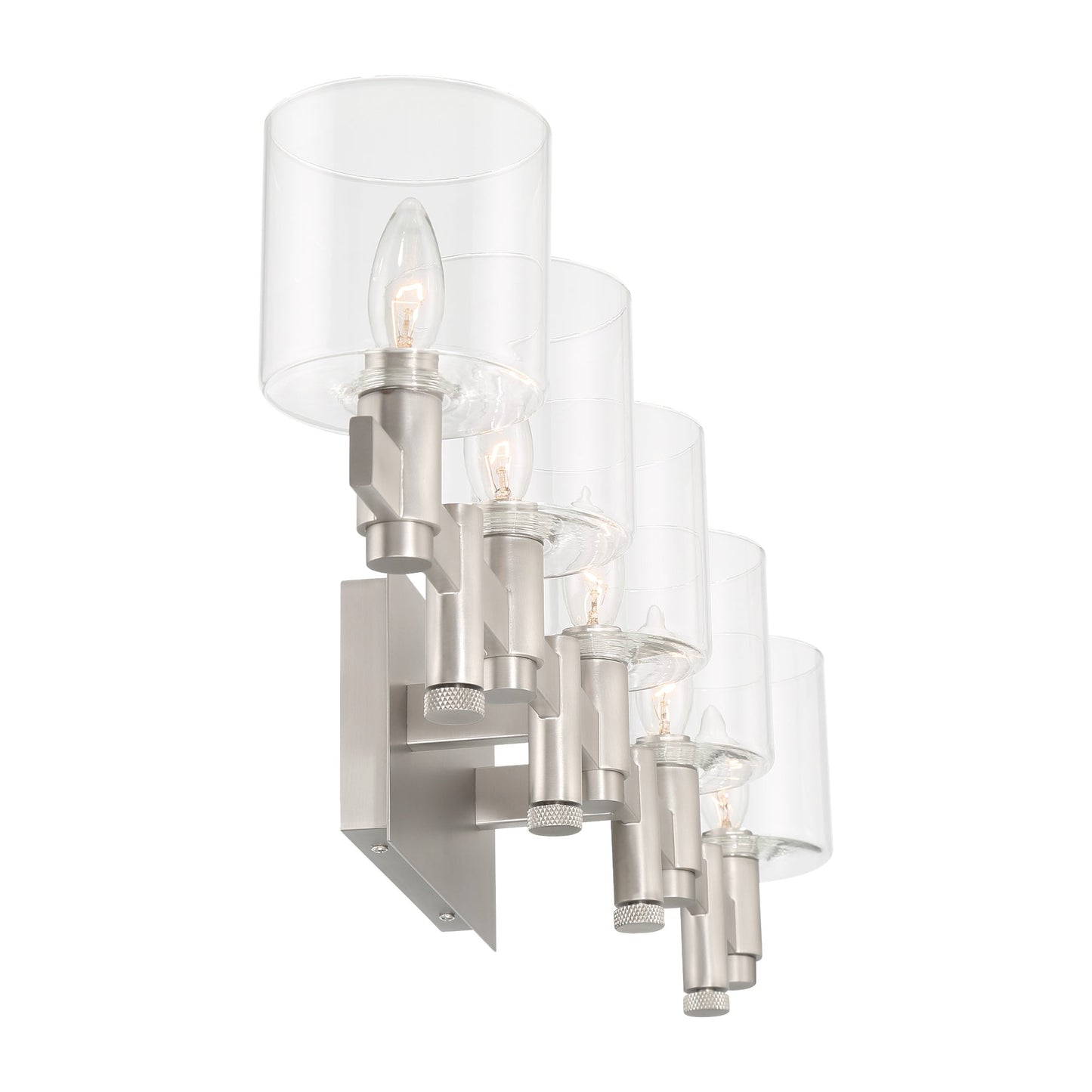 Eurofase Lighting Decato 38" 5-Light Satin Nickel Bath Bar With Clear Glass Shades