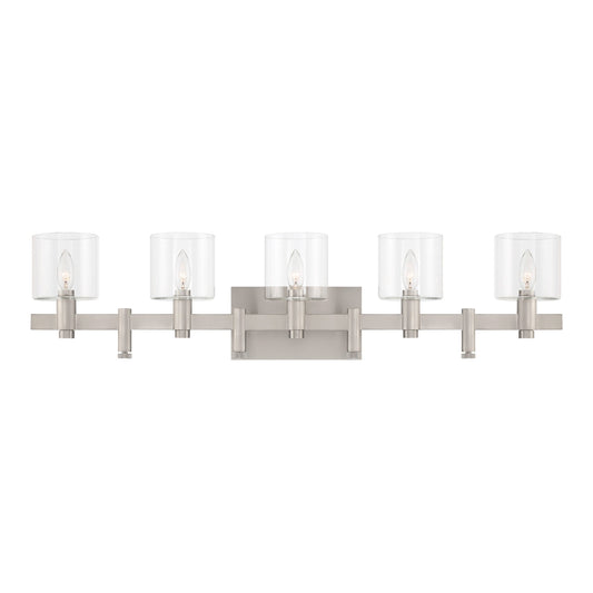 Eurofase Lighting Decato 38" 5-Light Satin Nickel Bath Bar With Clear Glass Shades