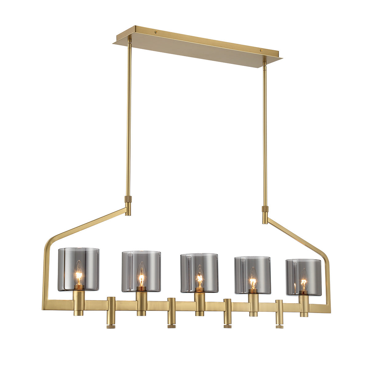 Eurofase Lighting Decato 42" 5-Light Satin Gold Linear Chandelier With Smoked Glass Shades