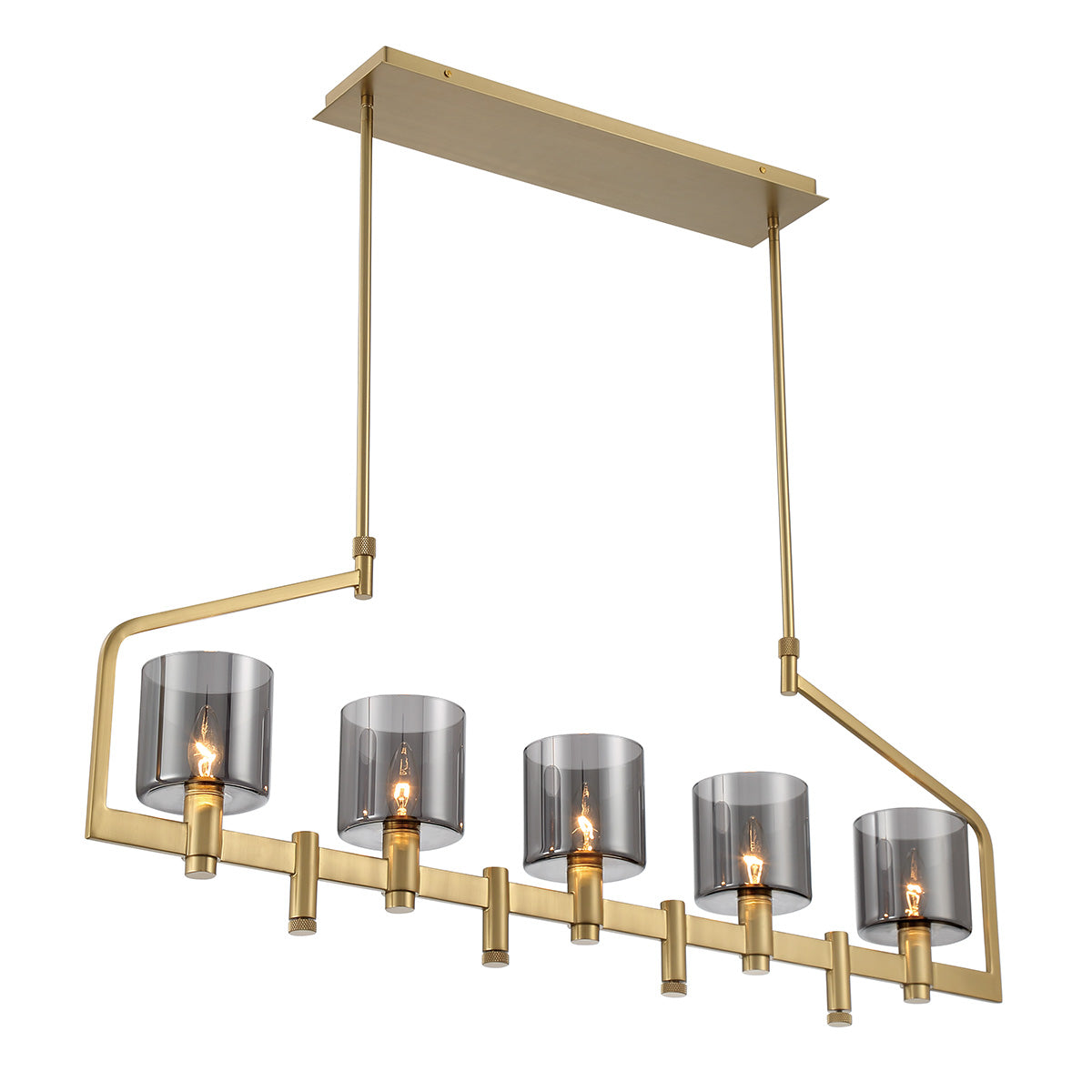 Eurofase Lighting Decato 42" 5-Light Satin Gold Linear Chandelier With Smoked Glass Shades