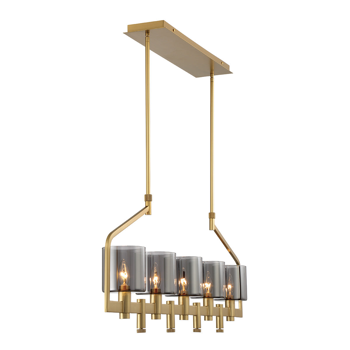 Eurofase Lighting Decato 42" 5-Light Satin Gold Linear Chandelier With Smoked Glass Shades