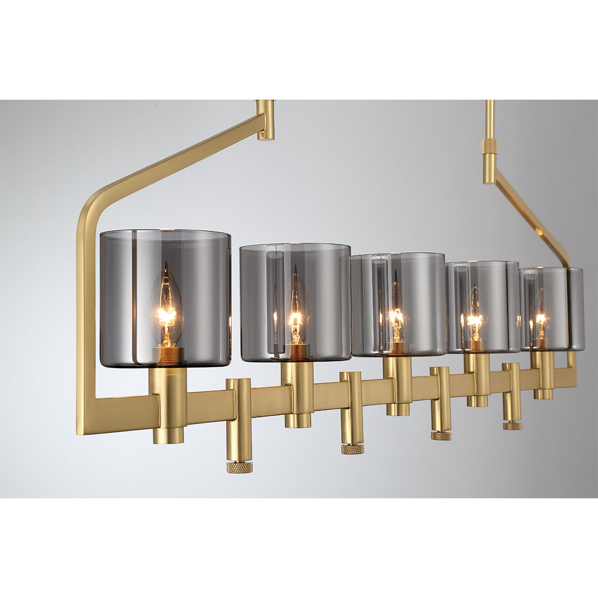 Eurofase Lighting Decato 42" 5-Light Satin Gold Linear Chandelier With Smoked Glass Shades