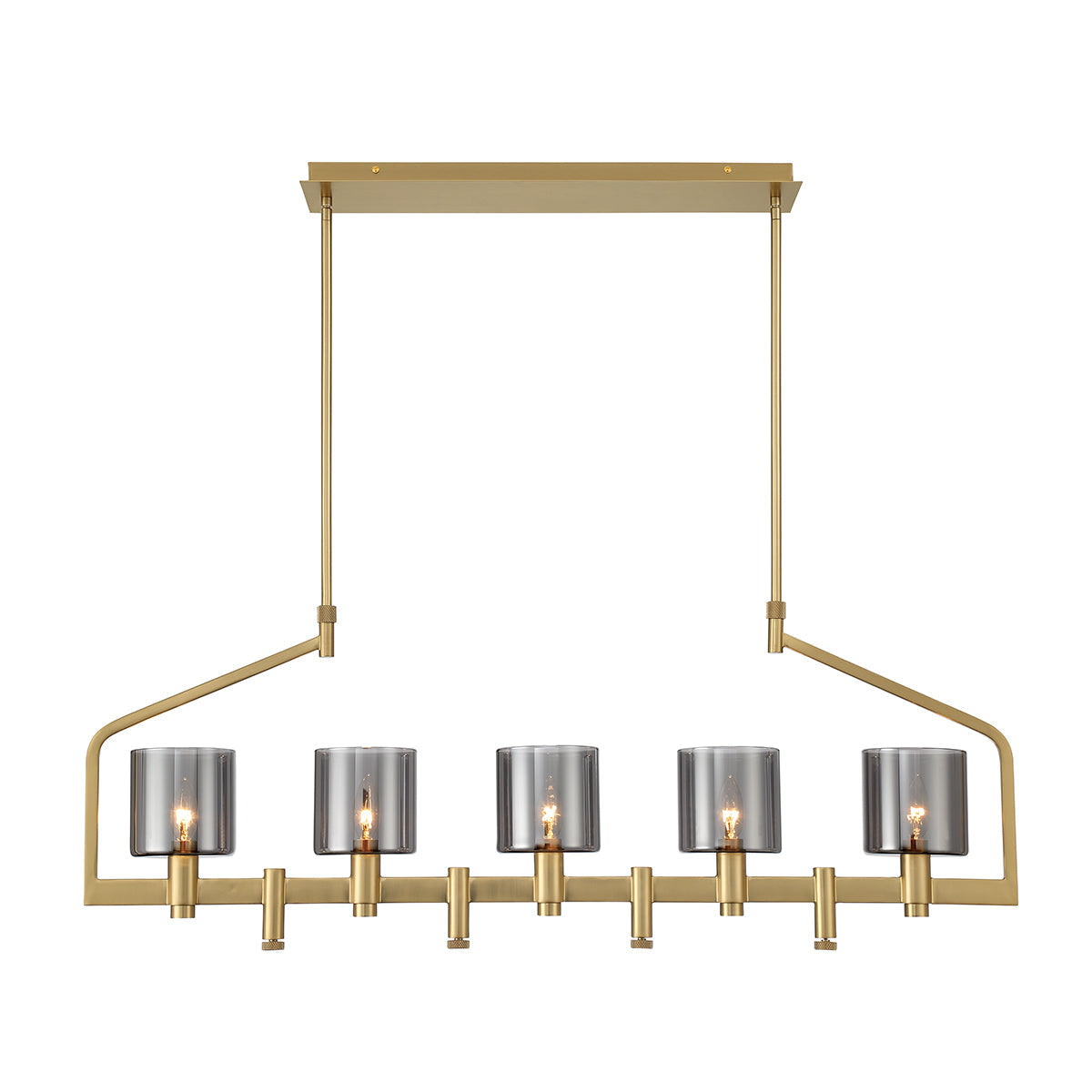Eurofase Lighting Decato 42" 5-Light Satin Gold Linear Chandelier With Smoked Glass Shades