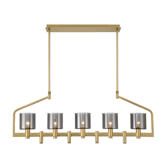 Eurofase Lighting Decato 42" 5-Light Satin Gold Linear Chandelier With Smoked Glass Shades