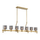 Eurofase Lighting Decato 57" 7-Light Satin Gold Linear Chandelier With Smoked Glass Shades