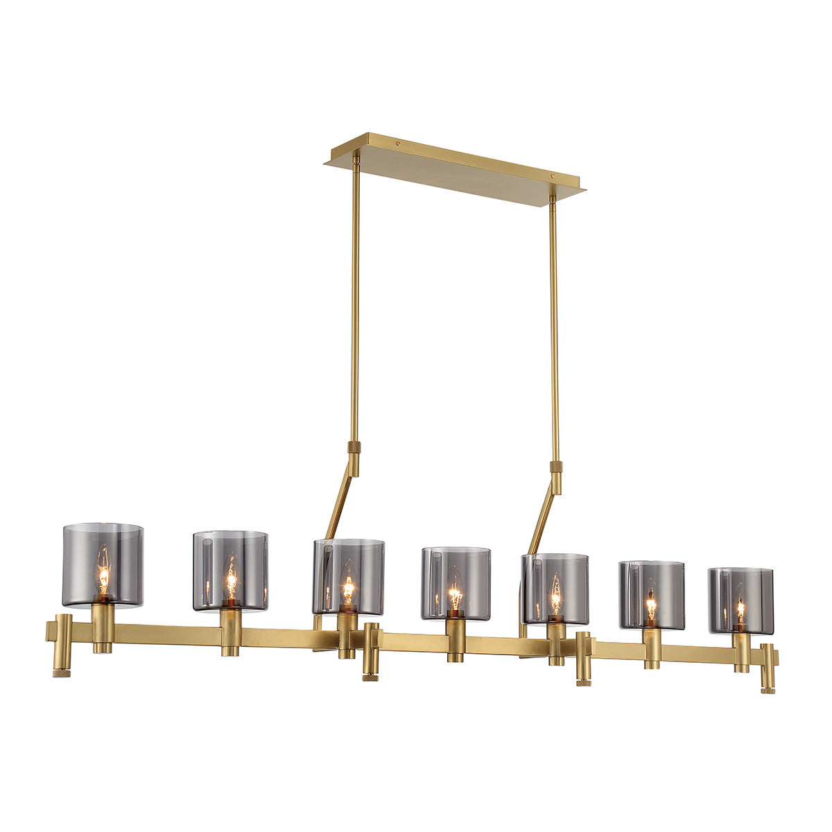 Eurofase Lighting Decato 57" 7-Light Satin Gold Linear Chandelier With Smoked Glass Shades