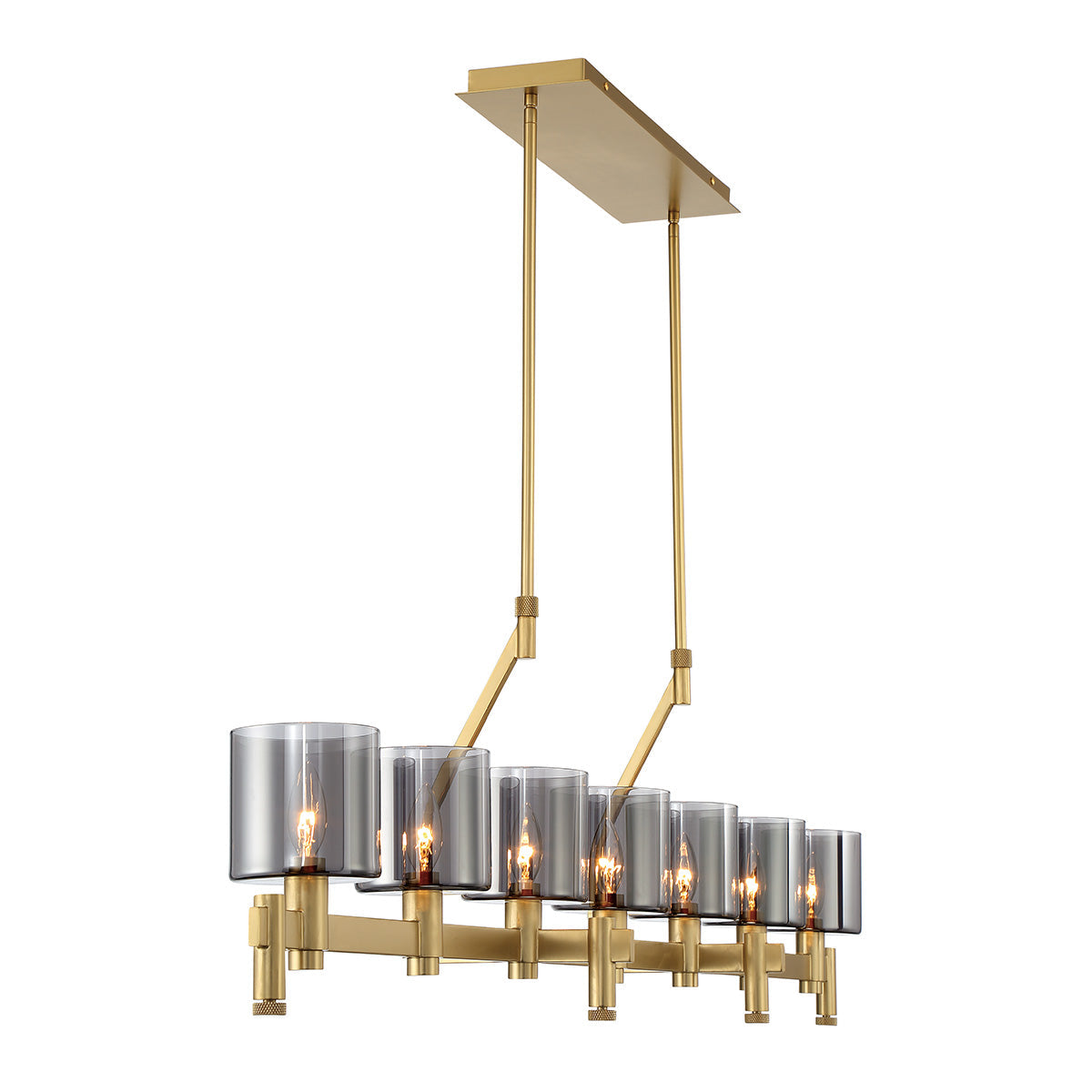 Eurofase Lighting Decato 57" 7-Light Satin Gold Linear Chandelier With Smoked Glass Shades