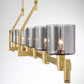 Eurofase Lighting Decato 57" 7-Light Satin Gold Linear Chandelier With Smoked Glass Shades