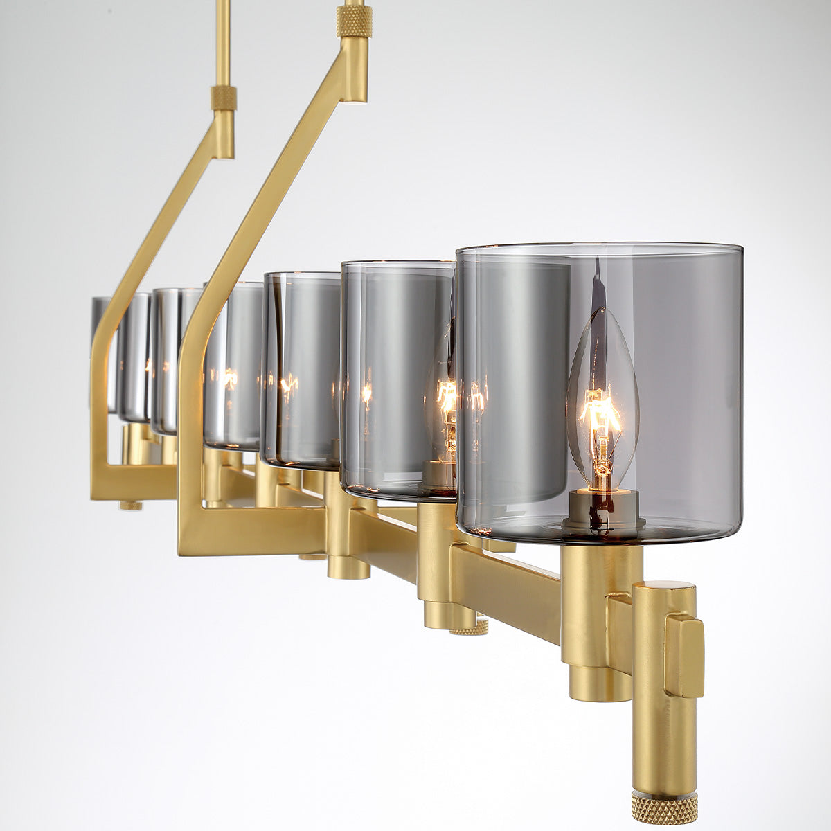 Eurofase Lighting Decato 57" 7-Light Satin Gold Linear Chandelier With Smoked Glass Shades