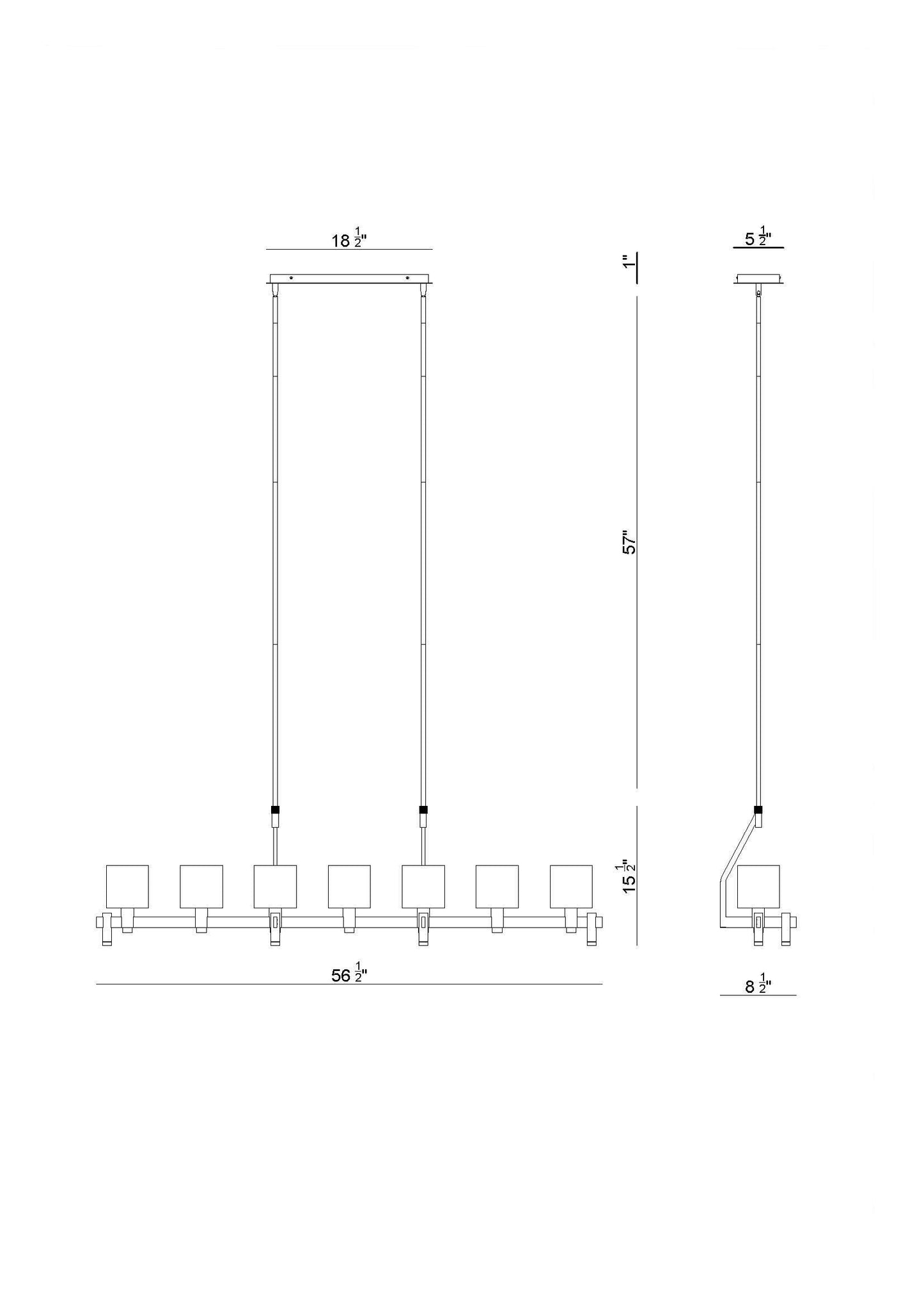 Eurofase Lighting Decato 57" 7-Light Satin Gold Linear Chandelier With Smoked Glass Shades