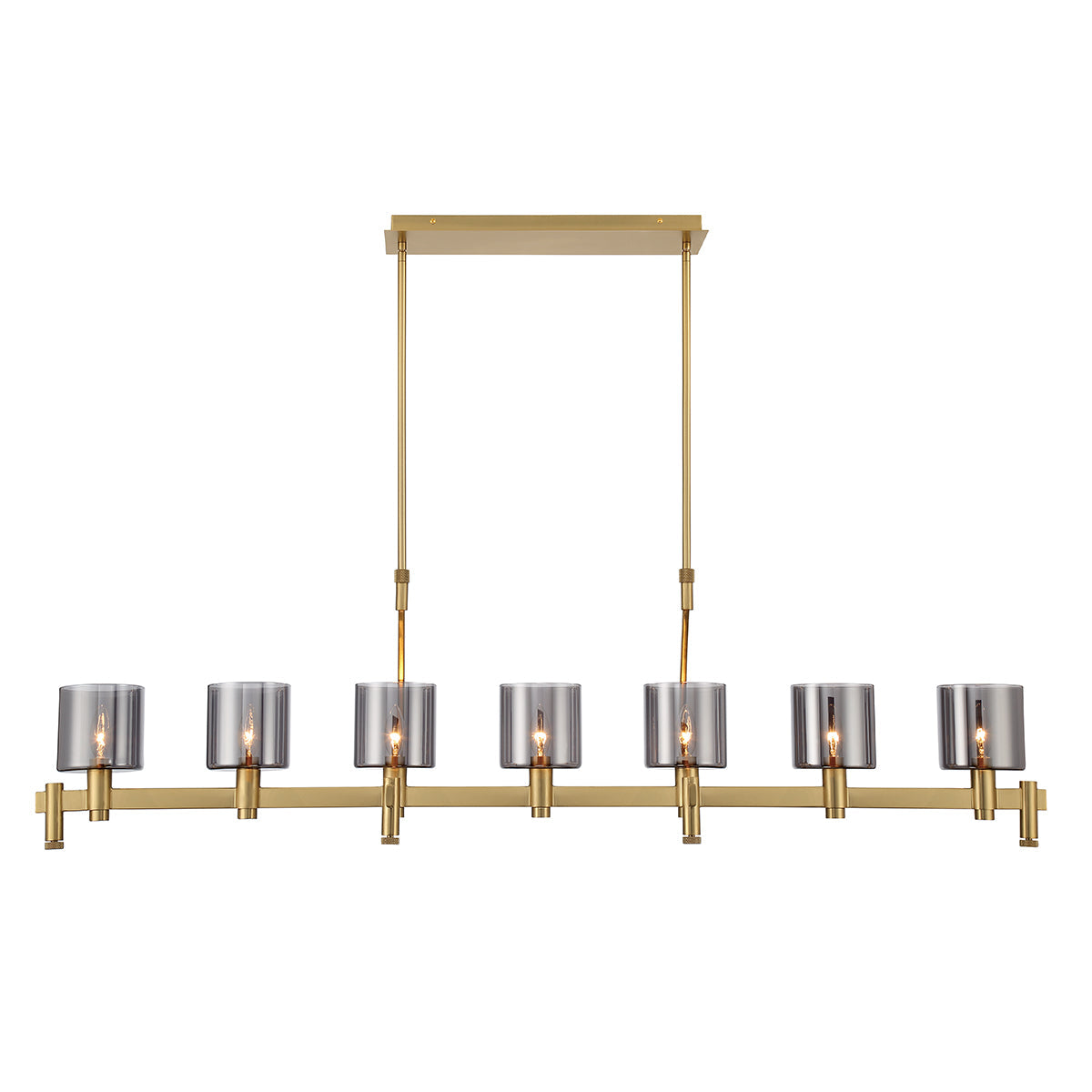 Eurofase Lighting Decato 57" 7-Light Satin Gold Linear Chandelier With Smoked Glass Shades