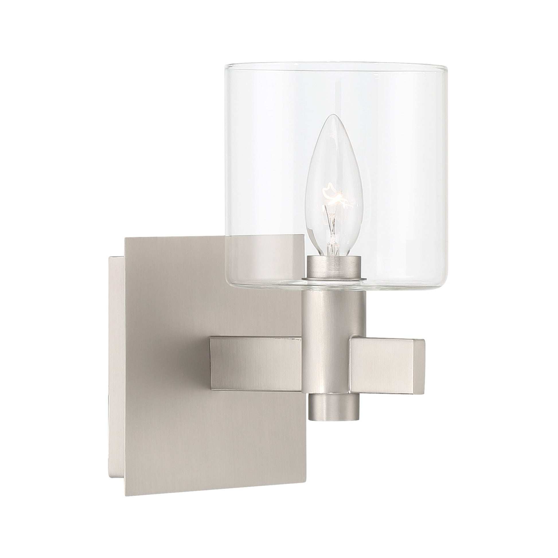 Eurofase Lighting Decato 9" 1-Light Satin Nickel Wall Sconce With Clear Glass Shade