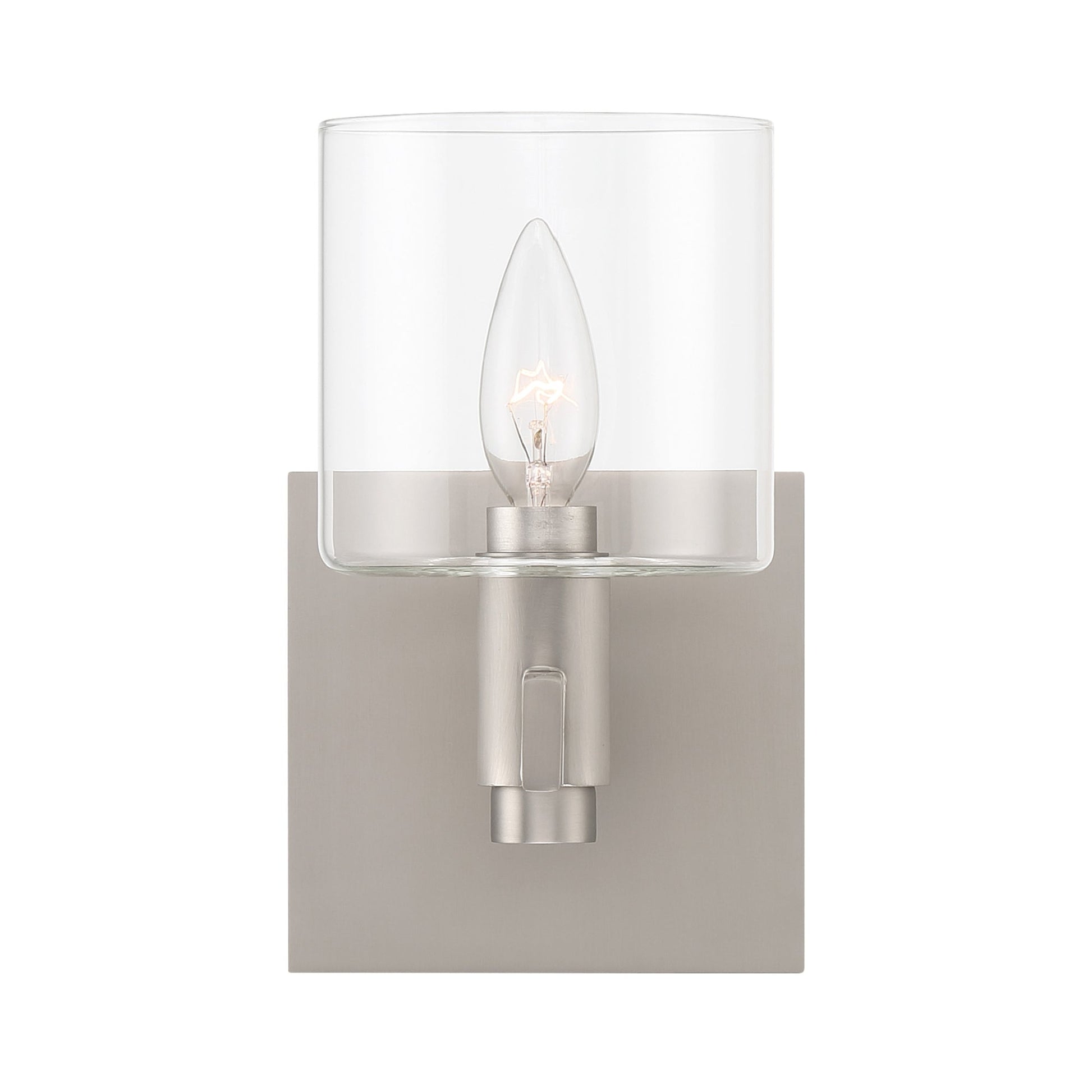 Eurofase Lighting Decato 9" 1-Light Satin Nickel Wall Sconce With Clear Glass Shade