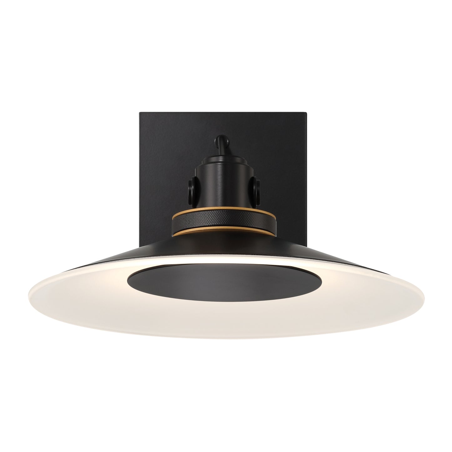 Eurofase Lighting Deckard 12" 1-Light Integrated LED Frosted Glass Shade Gold and Black Outdoor Wall Lantern Light