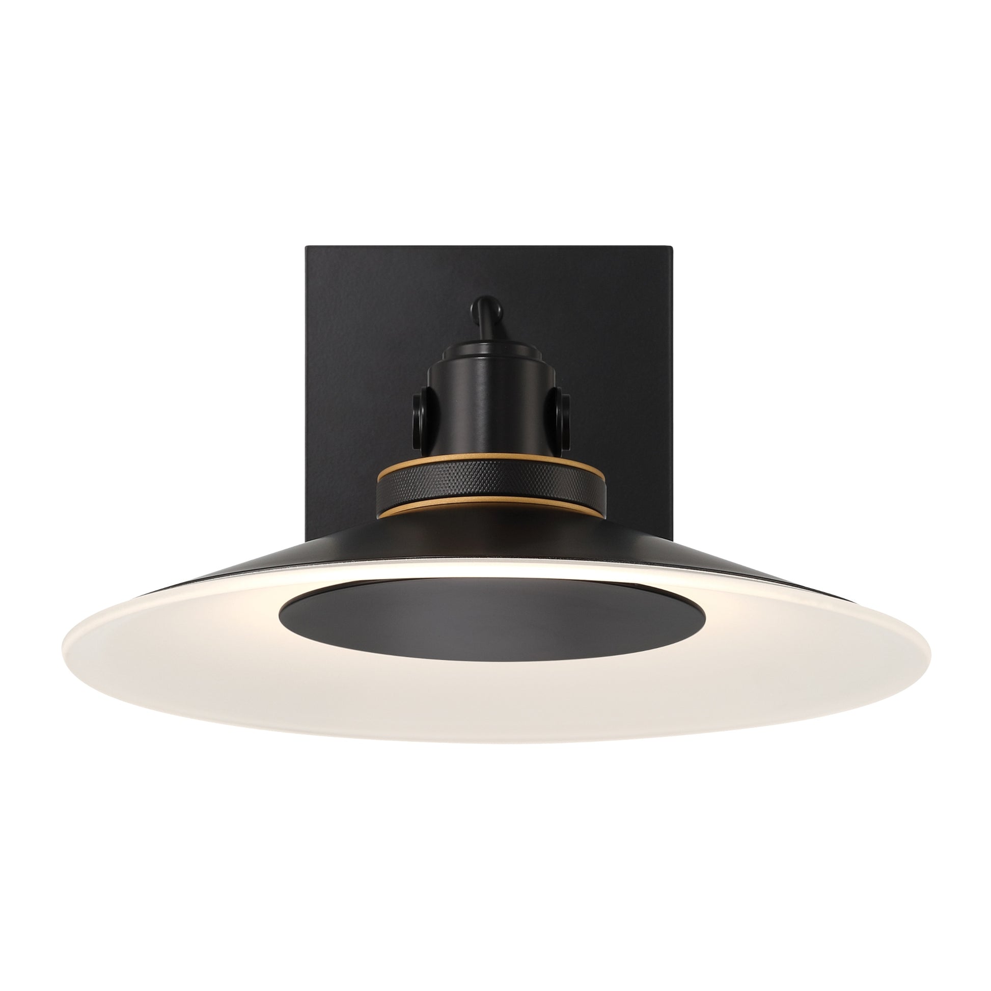 Eurofase Lighting Deckard 12" 1-Light Integrated LED Frosted Glass Shade Gold and Black Outdoor Wall Lantern Light