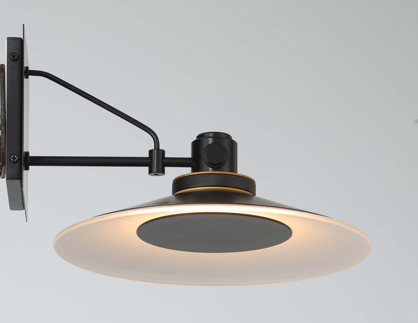 Eurofase Lighting Deckard 12" 1-Light Integrated LED Frosted Glass Shade Gold and Black Outdoor Wall Lantern Light